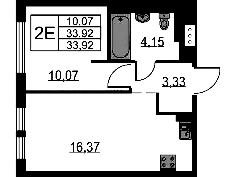 1-комнатная квартира 33.92 м², 1/15 эт., ЖК «Невская Долина»